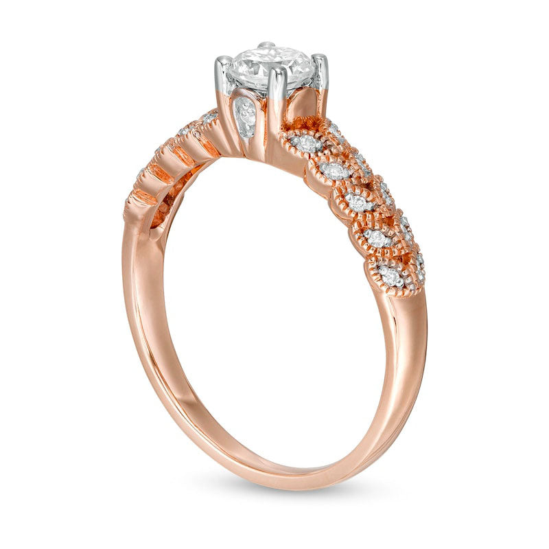 0.50 CT. T.W. Natural Diamond Leaf Sides Engagement Ring in Solid 10K Rose Gold