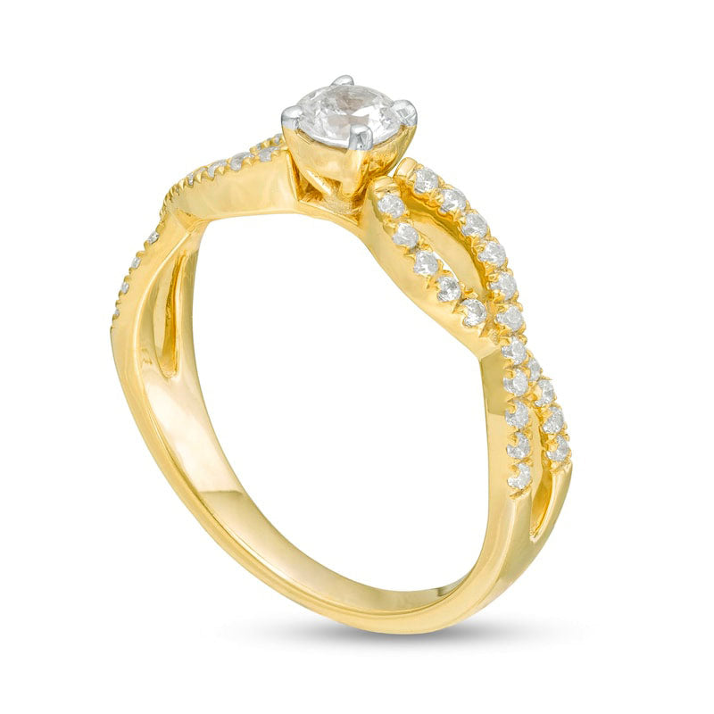 0.50 CT. T.W. Natural Diamond Twist Shank Engagement Ring in Solid 10K Yellow Gold