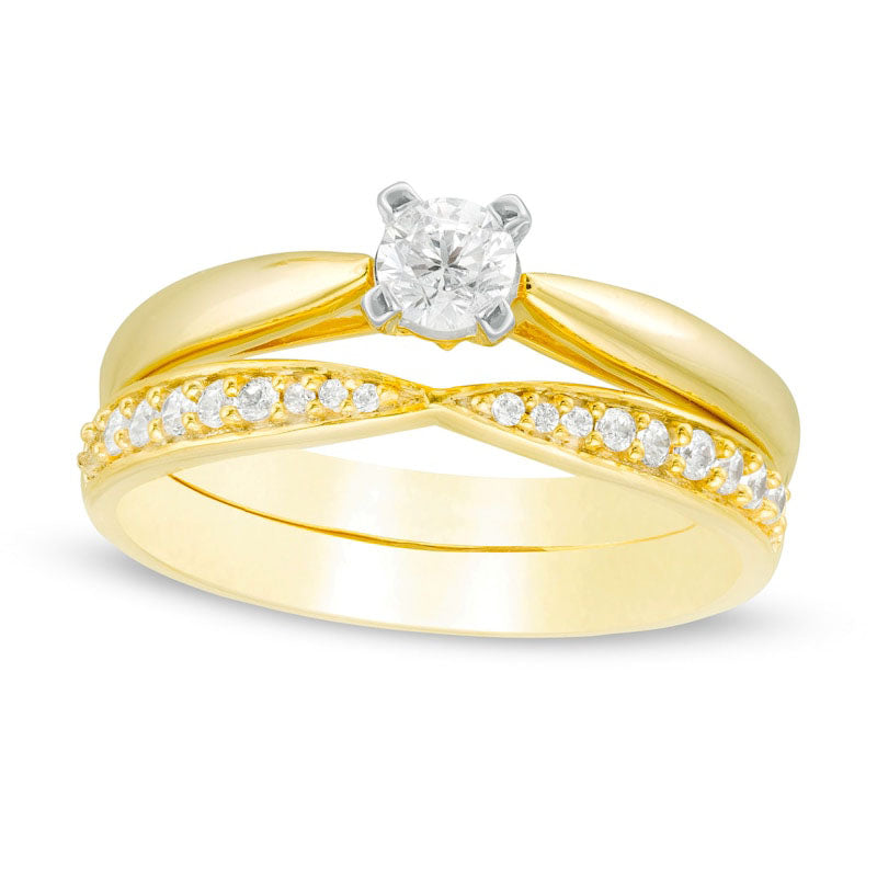 0.33 CT. T.W. Natural Diamond Bridal Engagement Ring Set in Solid 10K Yellow Gold