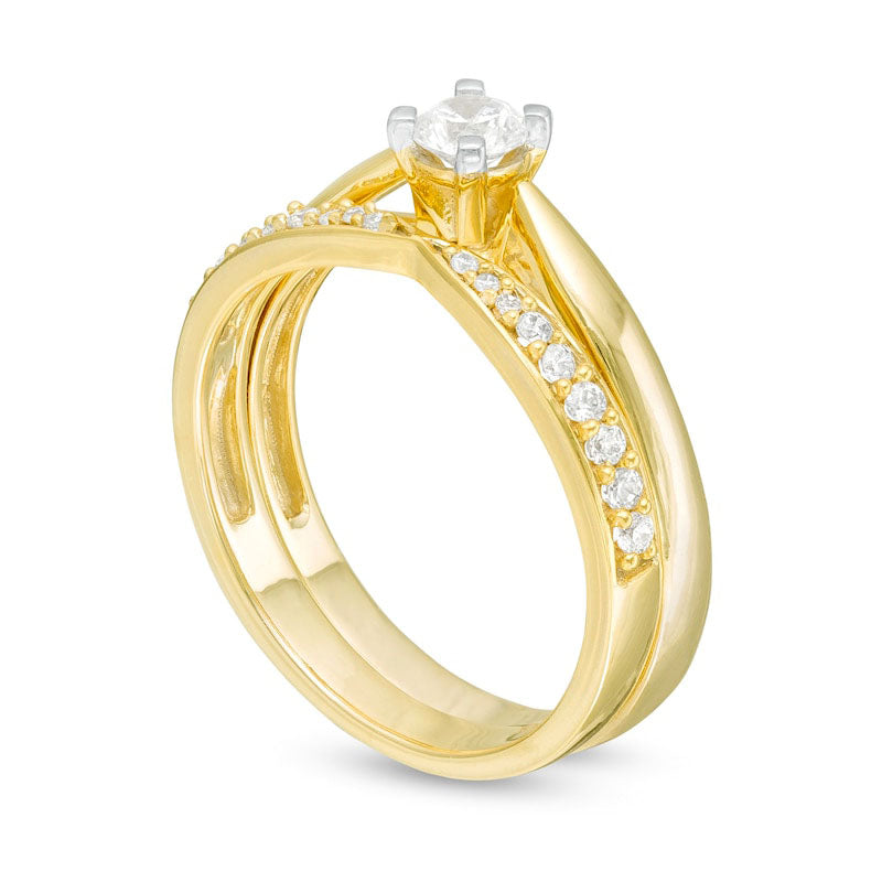 0.33 CT. T.W. Natural Diamond Bridal Engagement Ring Set in Solid 10K Yellow Gold