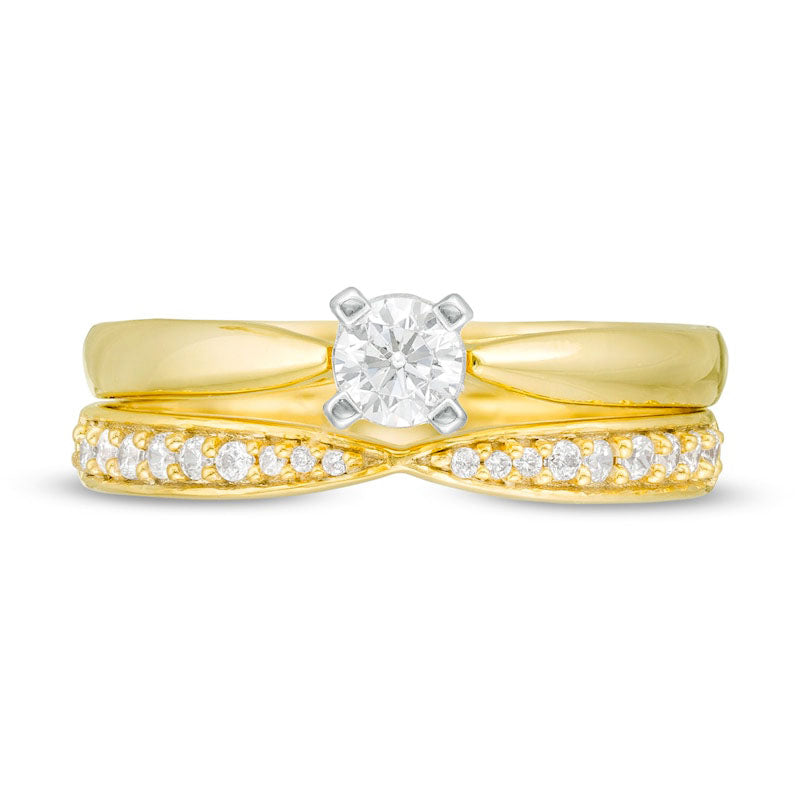 0.33 CT. T.W. Natural Diamond Bridal Engagement Ring Set in Solid 10K Yellow Gold