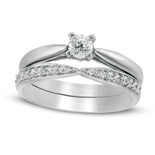 0.33 CT. T.W. Natural Diamond Bridal Engagement Ring Set in Solid 10K White Gold