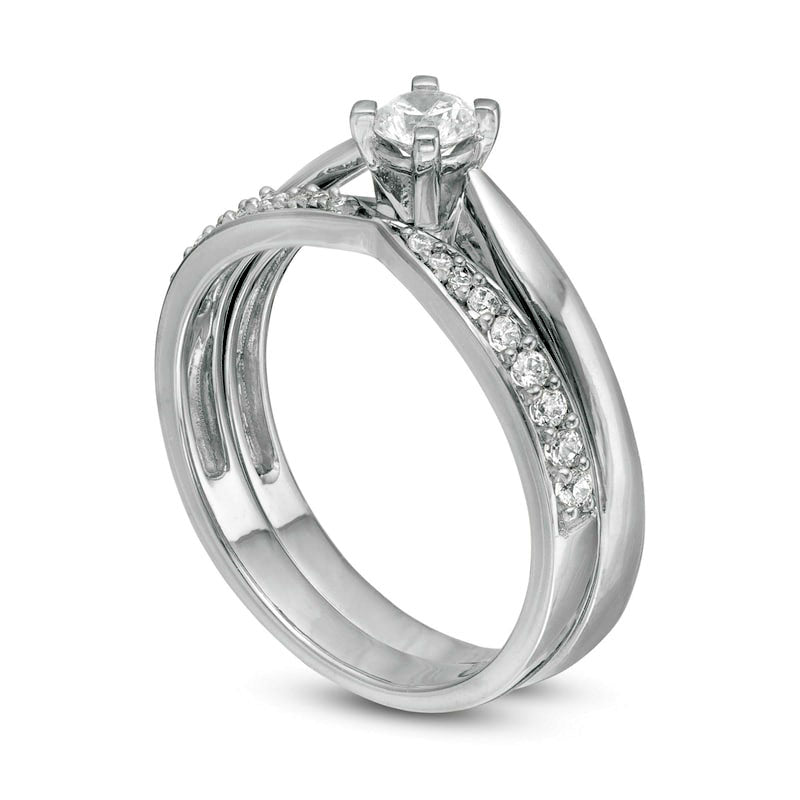 0.33 CT. T.W. Natural Diamond Bridal Engagement Ring Set in Solid 10K White Gold