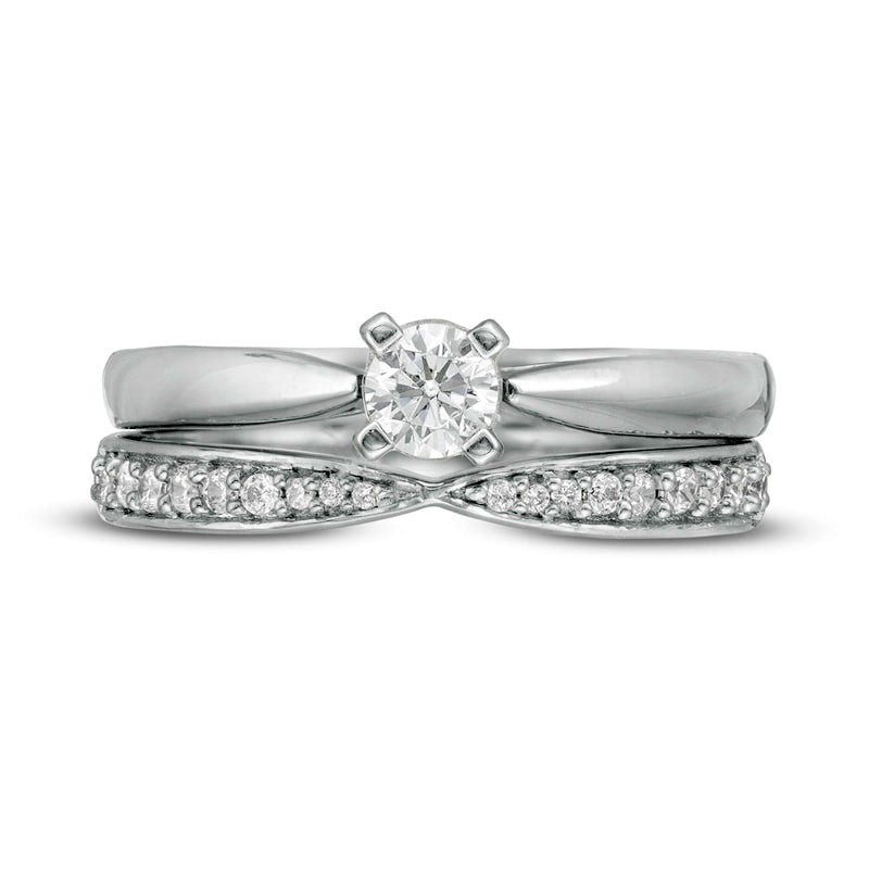 0.33 CT. T.W. Natural Diamond Bridal Engagement Ring Set in Solid 10K White Gold