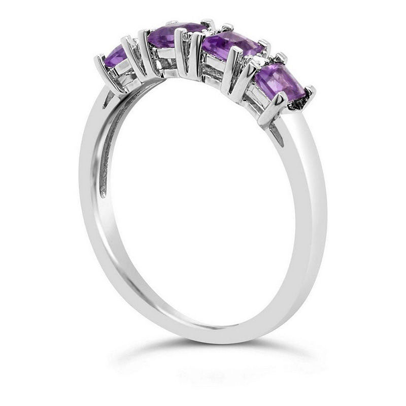 3.0mm Princess-Cut Amethyst and Natural Diamond Accent Alternating Four Stone Ring in Sterling Silver