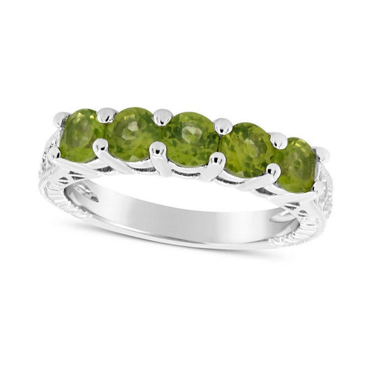 4.0mm Peridot Five Stone Antique Vintage-Style Ring in Sterling Silver