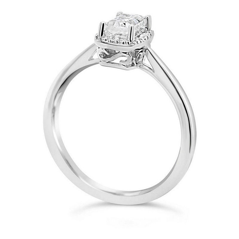 Emerald-Cut White Topaz and Natural Diamond Accent Beaded Frame Ring in Sterling Silver