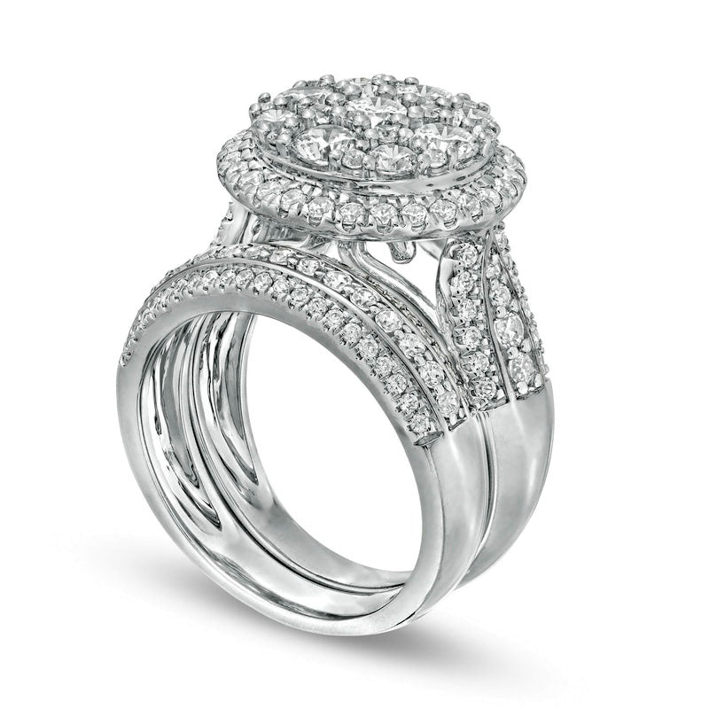 2.5 CT. T.W. Composite Natural Diamond Frame Multi-Row Bridal Engagement Ring Set in Solid 10K White Gold