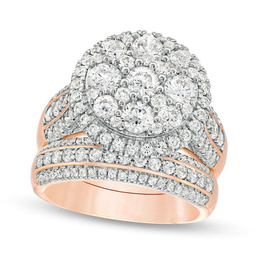 2.5 CT. T.W. Composite Natural Diamond Frame Multi-Row Bridal Engagement Ring Set in Solid 10K Rose Gold