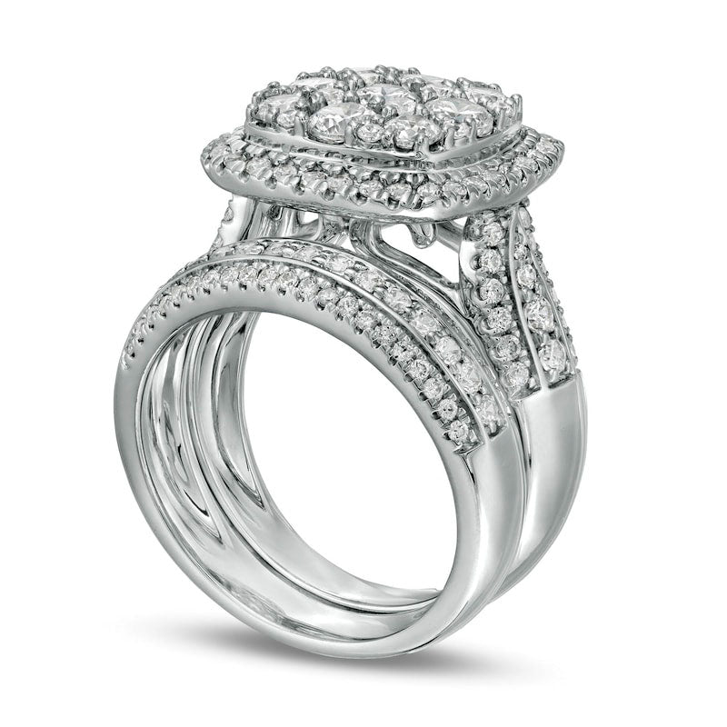 2.5 CT. T.W. Composite Natural Diamond Cushion Frame Multi-Row Bridal Engagement Ring Set in Solid 10K White Gold