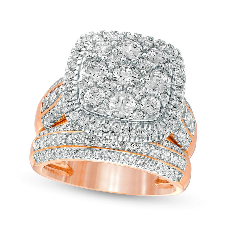 2.5 CT. T.W. Composite Natural Diamond Cushion Frame Multi-Row Bridal Engagement Ring Set in Solid 10K Rose Gold