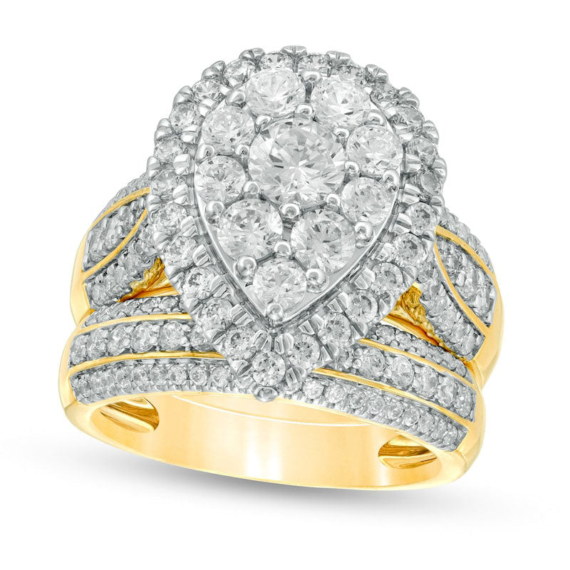 2.5 CT. T.W. Composite Natural Diamond Pear-Shaped Multi-Row Bridal Engagement Ring Set in Solid 10K Yellow Gold