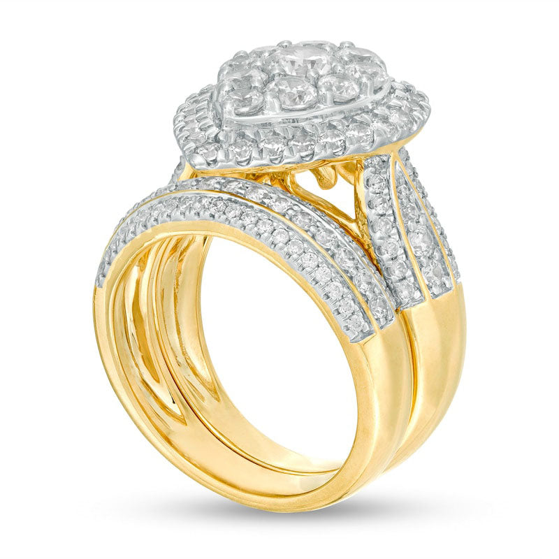 2.5 CT. T.W. Composite Natural Diamond Pear-Shaped Multi-Row Bridal Engagement Ring Set in Solid 10K Yellow Gold