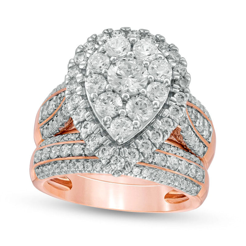 2.5 CT. T.W. Composite Natural Diamond Pear-Shaped Multi-Row Bridal Engagement Ring Set in Solid 10K Rose Gold