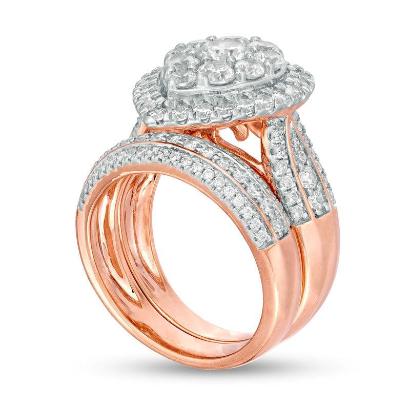 2.5 CT. T.W. Composite Natural Diamond Pear-Shaped Multi-Row Bridal Engagement Ring Set in Solid 10K Rose Gold