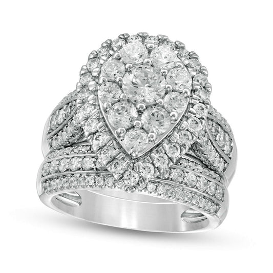 2.5 CT. T.W. Composite Natural Diamond Pear-Shaped Multi-Row Bridal Engagement Ring Set in Solid 10K White Gold