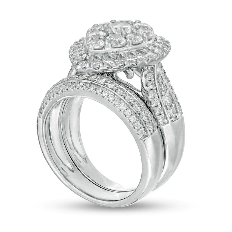 2.5 CT. T.W. Composite Natural Diamond Pear-Shaped Multi-Row Bridal Engagement Ring Set in Solid 10K White Gold