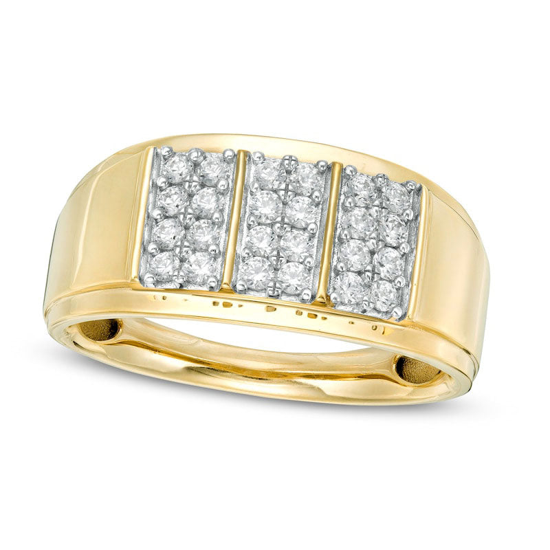 Men's 0.50 CT. T.W. Composite Natural Diamond Linear Triple Row Ring in Solid 10K Yellow Gold