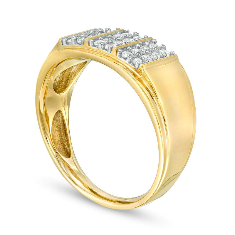 Men's 0.50 CT. T.W. Composite Natural Diamond Linear Triple Row Ring in Solid 10K Yellow Gold