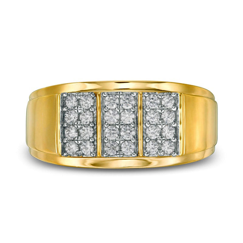 Men's 0.50 CT. T.W. Composite Natural Diamond Linear Triple Row Ring in Solid 10K Yellow Gold