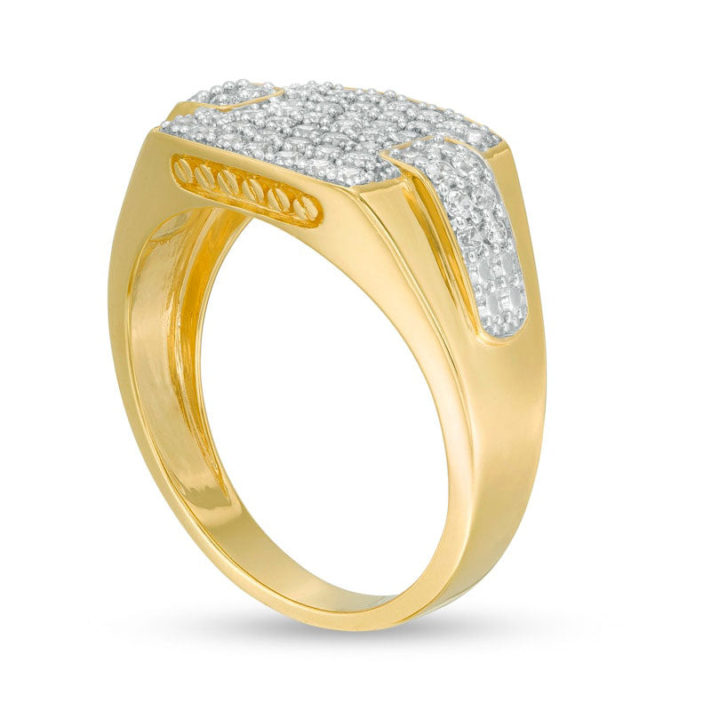 Men's 1.0 CT. T.W. Composite Natural Diamond Collar Overlay Ring in Solid 10K Yellow Gold