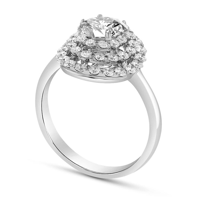 1.25 CT. T.W. Oval Natural Diamond Triple Frame Engagement Ring in Solid 18K White Gold (G/SI2)