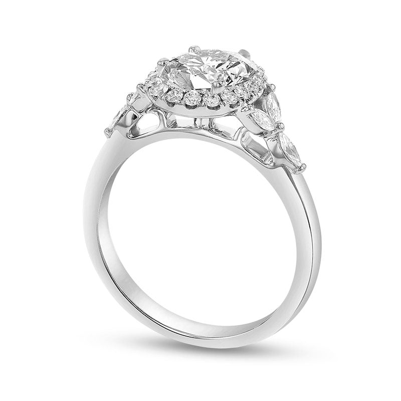 1.38 CT. T.W. Oval Natural Diamond Frame Tri-Sides Engagement Ring in Solid 18K White Gold (G/SI2)