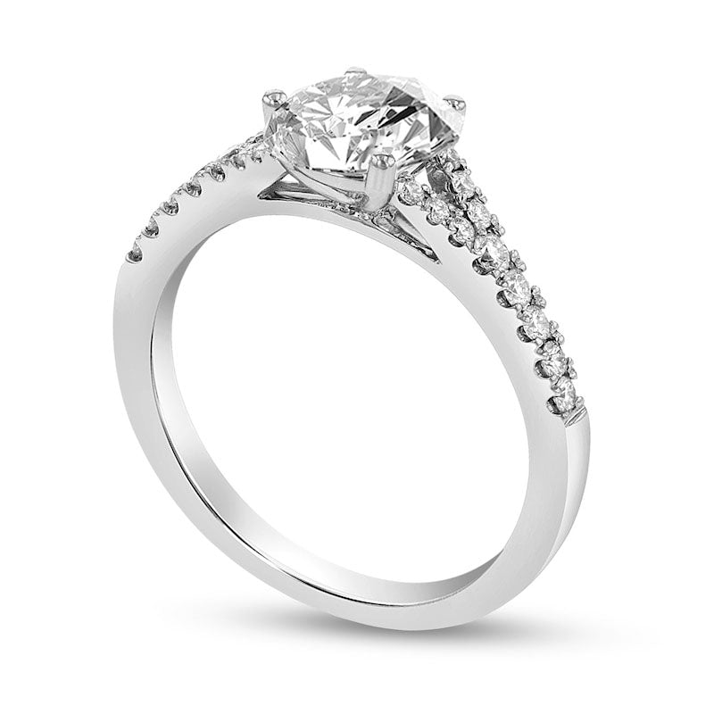 1.0 CT. T.W. Oval Natural Diamond Split Shank Engagement Ring in Solid 18K White Gold (G/SI2)