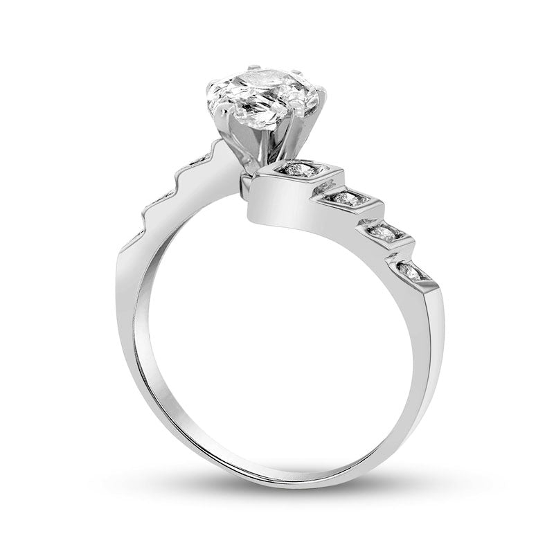 0.88 CT. T.W. Pear-Shaped Natural Diamond Bypass Engagement Ring in Solid 14K White Gold (I/SI2)