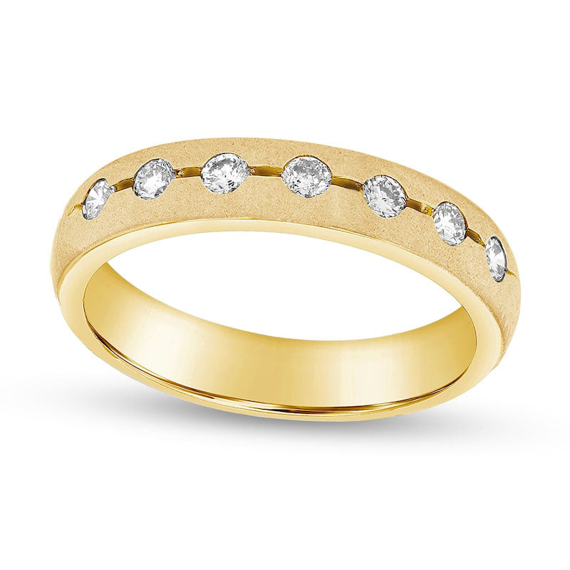 0.33 CT. T.W. Natural Diamond Brushed Wedding Band in Solid 14K Gold (H/SI2)