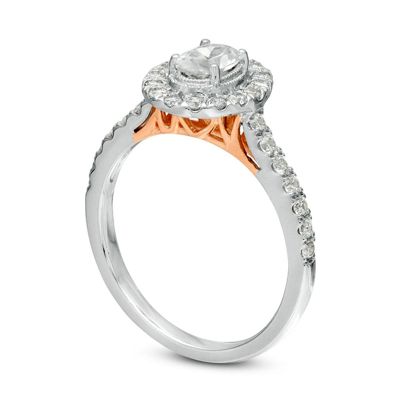 1.0 CT. T.W. Oval Natural Diamond Frame Engagement Ring in Solid 14K Two-Tone Gold