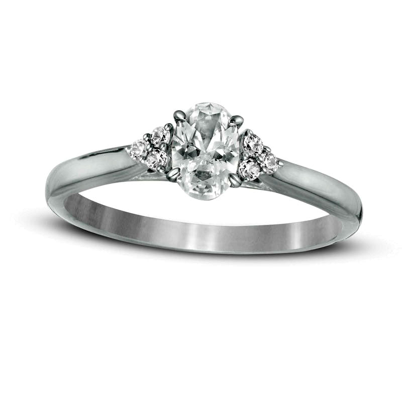 0.63 CT. T.W. Oval Natural Diamond Tri-Sides Engagement Ring in Solid 14K White Gold