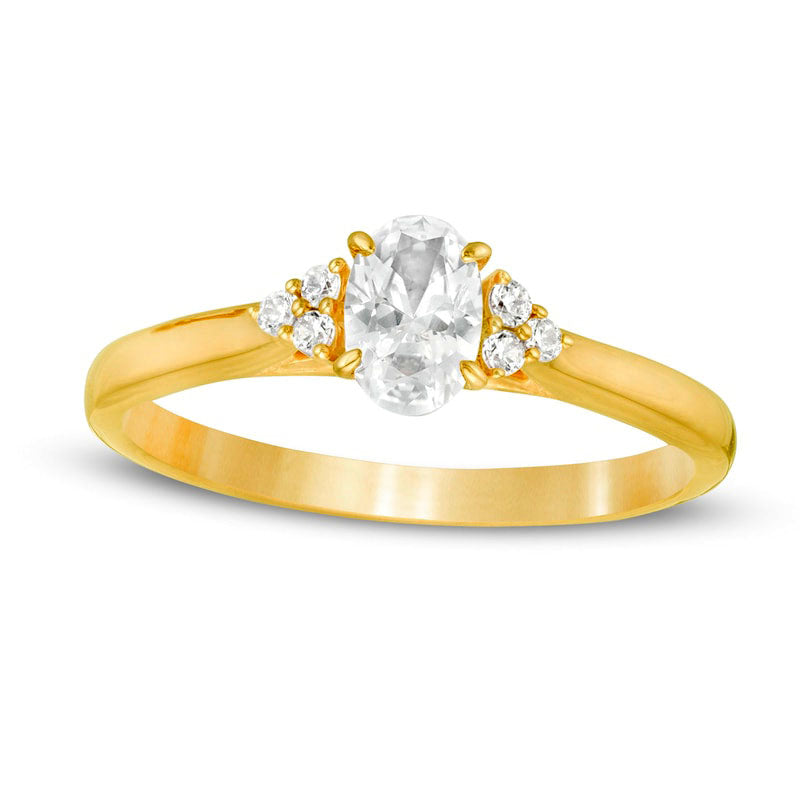 0.63 CT. T.W. Oval Natural Diamond Tri-Sides Engagement Ring in Solid 14K Gold