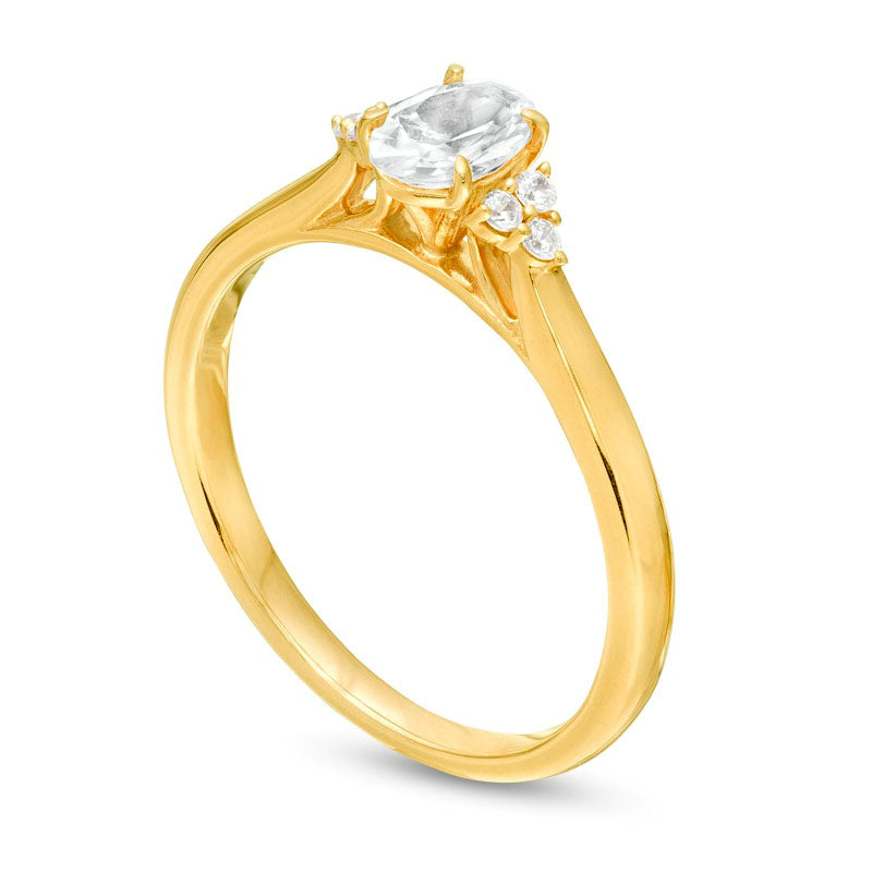 0.63 CT. T.W. Oval Natural Diamond Tri-Sides Engagement Ring in Solid 14K Gold