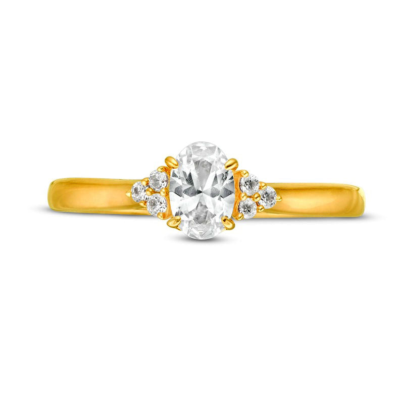 0.63 CT. T.W. Oval Natural Diamond Tri-Sides Engagement Ring in Solid 14K Gold