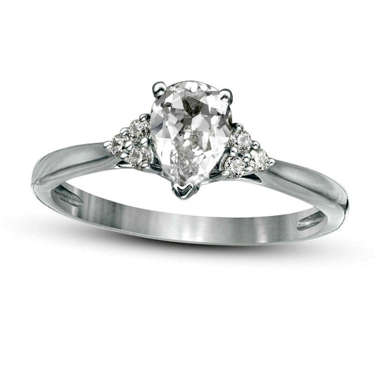 0.63 CT. T.W. Pear-Shaped Natural Diamond Tri-Sides Engagement Ring in Solid 14K White Gold