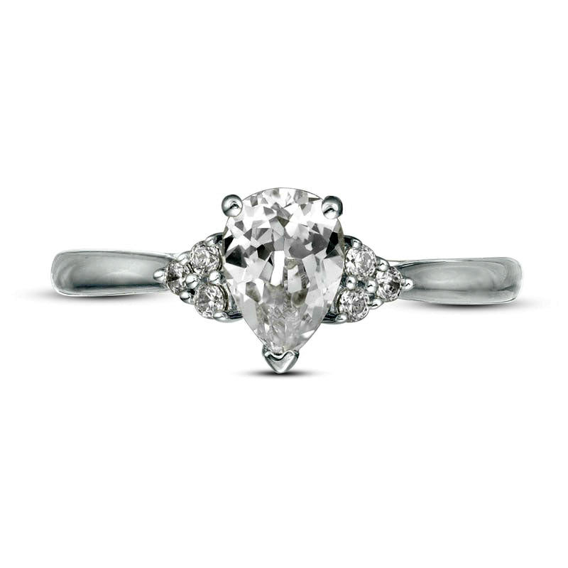 0.63 CT. T.W. Pear-Shaped Natural Diamond Tri-Sides Engagement Ring in Solid 14K White Gold