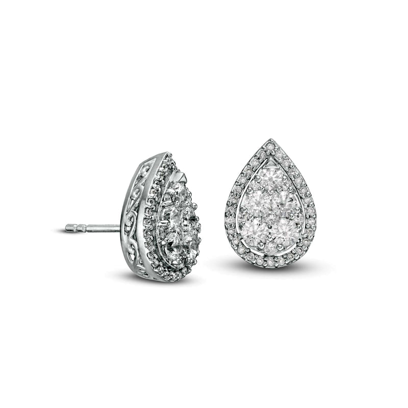 1 CT. T.W. Composite Diamond Teardrop Frame Stud Earrings in 14K White Gold