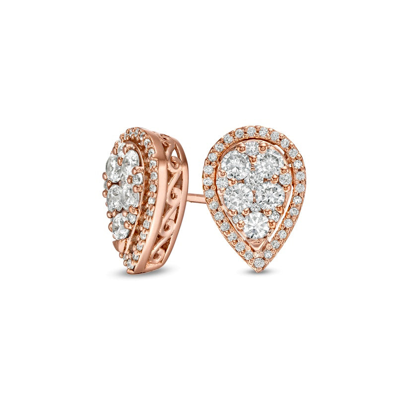 1 CT. T.W. Composite Diamond Teardrop Frame Stud Earrings in 14K Rose Gold