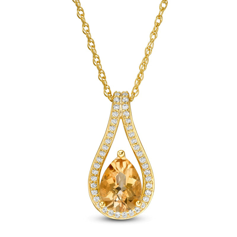 Pear-Shaped Citrine and 0.13 CT. T.W. Natural Diamond Teardrop Pendant in 10K Yellow Gold