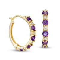 Amethyst and Lab-Created White Sapphire Hoop Earrings in Sterling Silver with 14K Gold Plate