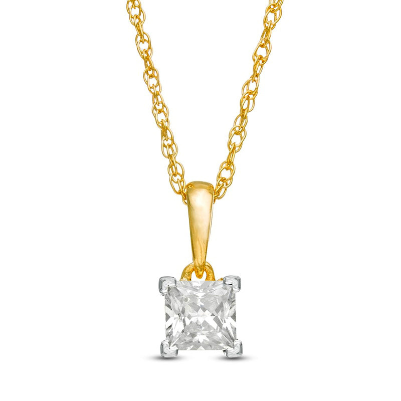 0.5 CT. Princess-Cut Natural Clarity Enhanced Solitaire Pendant in 10K Yellow Gold