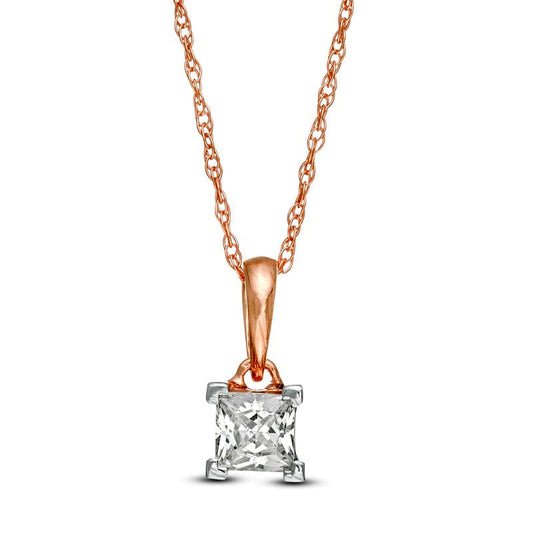 0.25 CT. Princess-Cut Natural Clarity Enhanced Solitaire Pendant in 10K Rose Gold