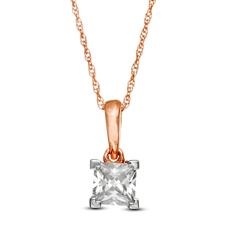 0.5 CT. Princess-Cut Natural Clarity Enhanced Solitaire Pendant in 10K Rose Gold