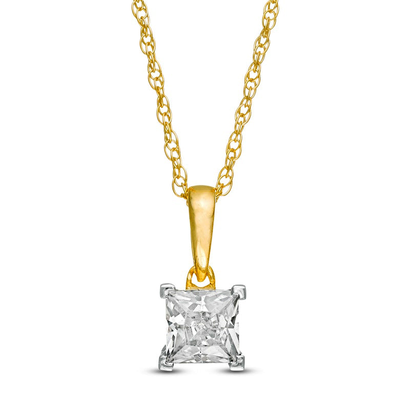 0.75 CT. Princess-Cut Natural Clarity Enhanced Solitaire Pendant in 10K Yellow Gold