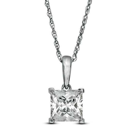 1 CT. Princess-Cut Natural Clarity Enhanced Solitaire Pendant in 10K White Gold