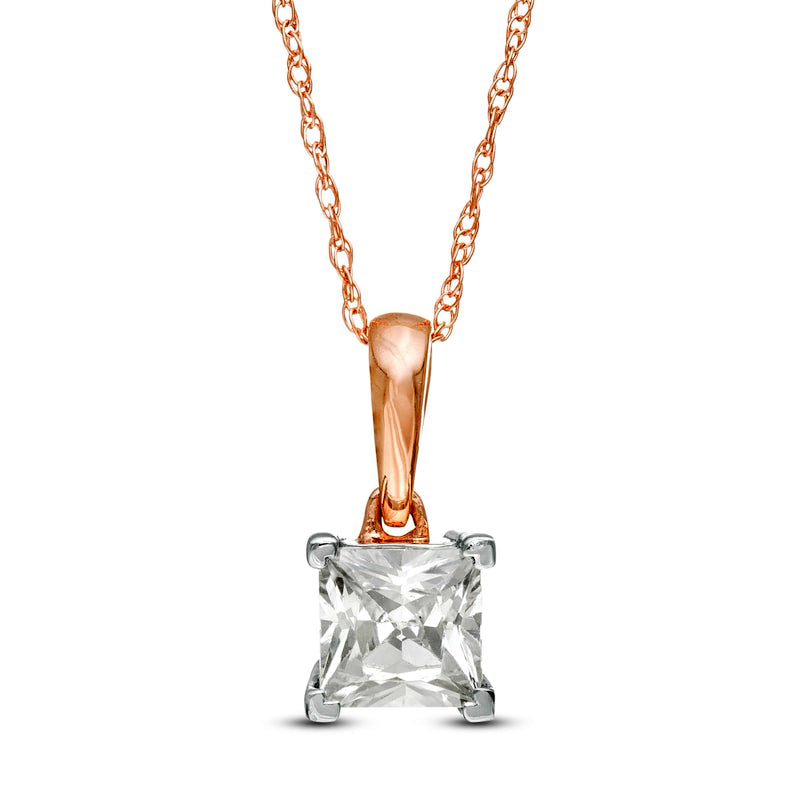 0.75 CT. Princess-Cut Natural Clarity Enhanced Solitaire Pendant in 10K Rose Gold