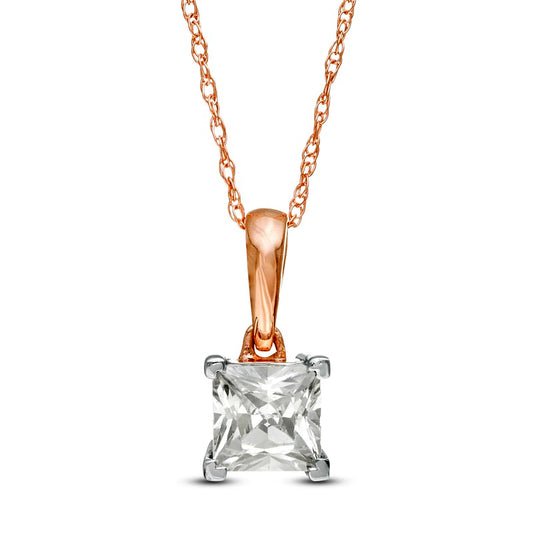 0.75 CT. Princess-Cut Natural Clarity Enhanced Solitaire Pendant in 10K Rose Gold