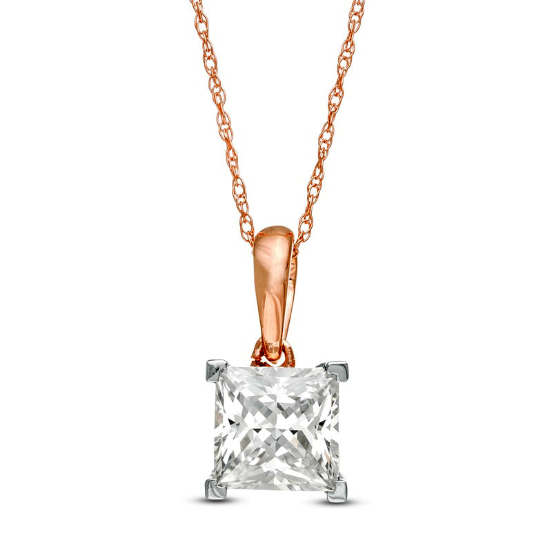 1 CT. Princess-Cut Natural Clarity Enhanced Solitaire Pendant in 10K Rose Gold