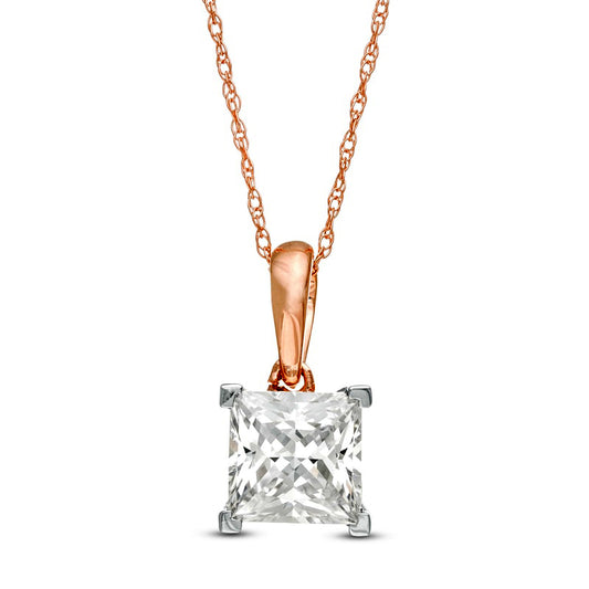 1 CT. Princess-Cut Natural Clarity Enhanced Solitaire Pendant in 10K Rose Gold